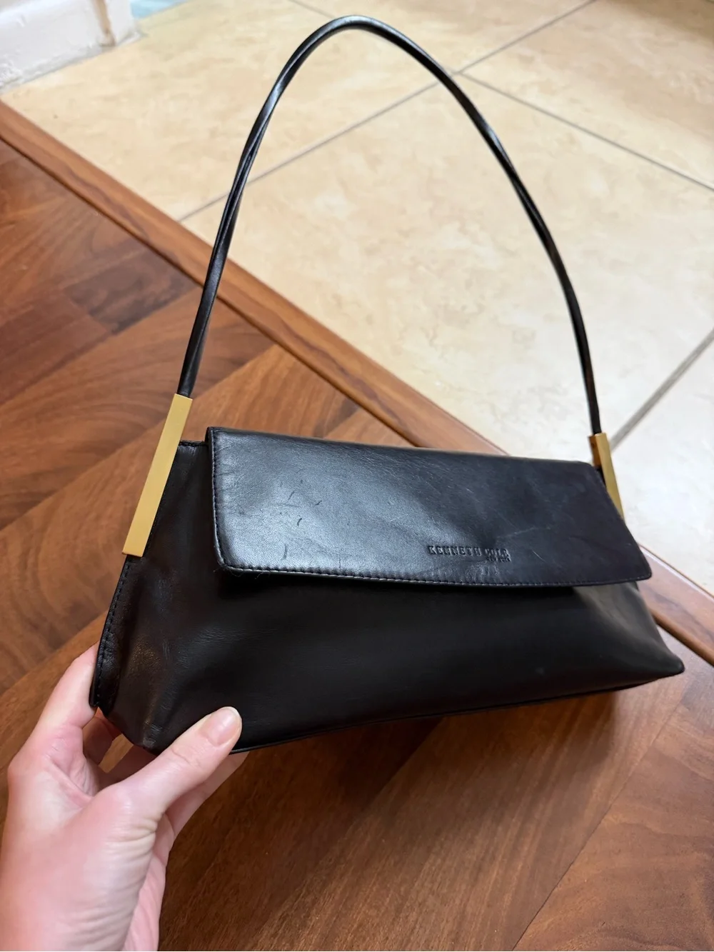 Kenneth Cole Black Shoulder Bag with Gold Accents
